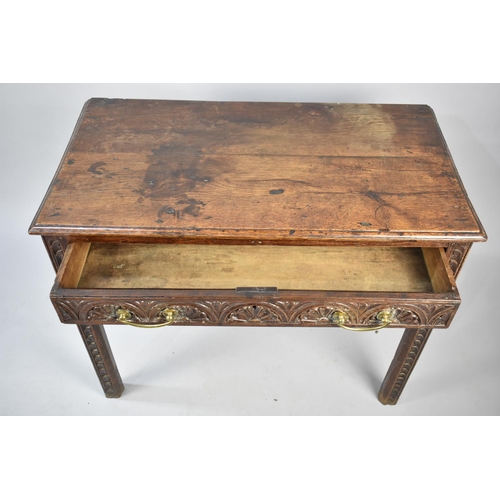 76 - A Georgian Oak Lowboy or Side Table with Single Drawer, Later Carving, 85cms Wide and 69cms High