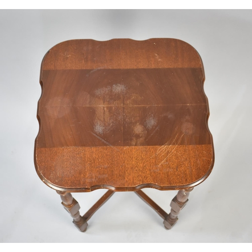 77 - An Edwardian Mahogany Square Topped Occasional Table with Cross Stretcher and Turned Supports, 40cms... 