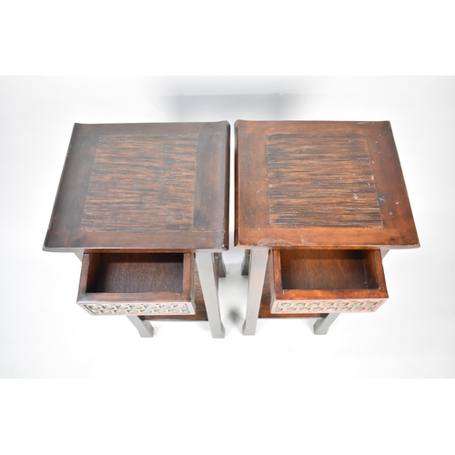 98 - A Pair of Far Eastern Carved Wood Stands with Carved Top Rails, (to Match Lot 94), 35cms Wide and 80... 