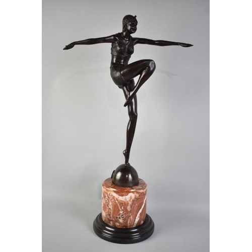 64 - A Reproduction Art Deco Bronze Figure of Dancing Maiden with Arms Outstretched and Knee Raised After... 