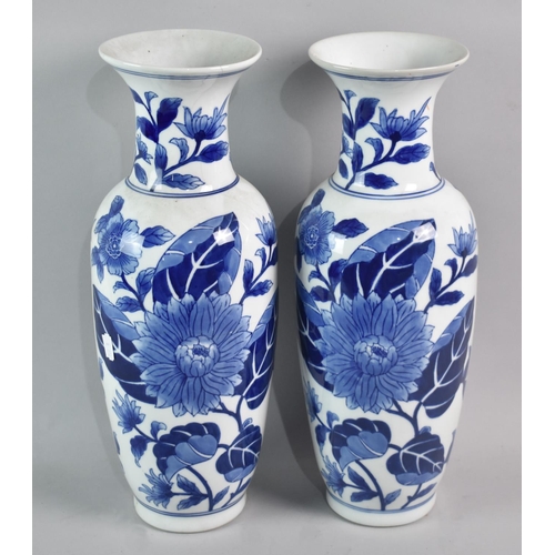 107 - A Pair of Modern Oriental Blue and White Tall Vases, 45cms High