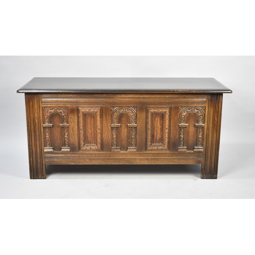 108 - A Mid 20th Century Old Charm Lift Top Coffer Chest with Panelled Front, 114cms Wide