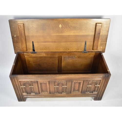 108 - A Mid 20th Century Old Charm Lift Top Coffer Chest with Panelled Front, 114cms Wide