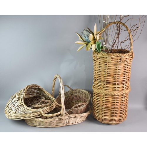 118 - A Collection of Various Wicker Baskets, Stick Stand Etc