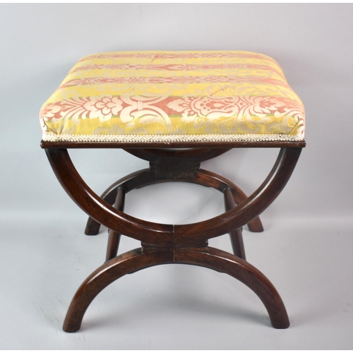 124 - A Nice Quality Rosewood Framed X Frame Stool, 43x38cms