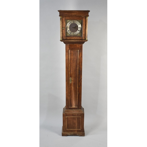 134 - A Mid 20th Century Oak Cased Two Weight Grandmother Clock with Silvered Dial and Roman Numerals