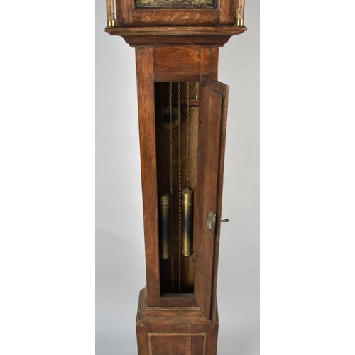 134 - A Mid 20th Century Oak Cased Two Weight Grandmother Clock with Silvered Dial and Roman Numerals