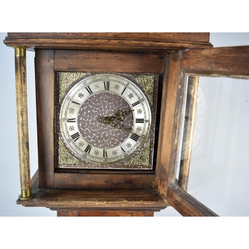 134 - A Mid 20th Century Oak Cased Two Weight Grandmother Clock with Silvered Dial and Roman Numerals