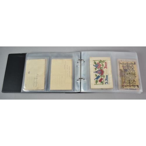 135 - A Ringbinder Containing Nine WWI silk Postcards, Nestle's Swiss Milk Advertising Postcards, Spillers... 