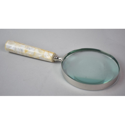 138 - A Modern Mother of Pearl Handled Desktop Magnifying Glass, 22cms Long