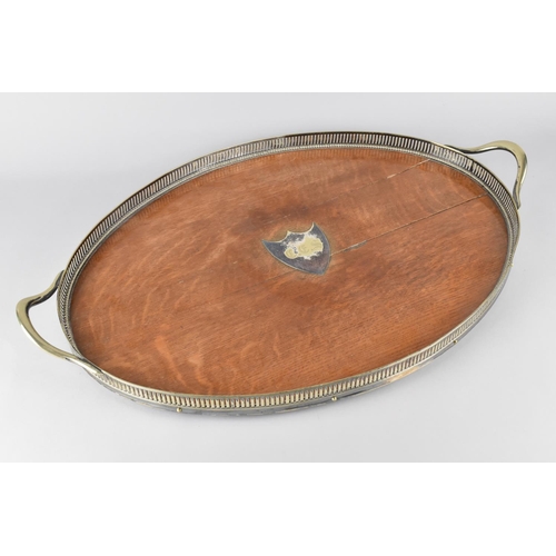 139 - An Edwardian Oval Galleried Silver Plate and Oak Two Handled Tray with Monogrammed Escutcheon CES, 6... 