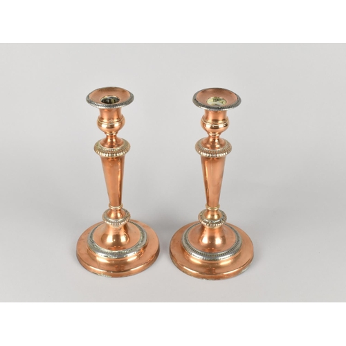 161 - A Pair of Sheffield Plated 19th Century Candlesticks, All Silver is Rubbed, 26cms High