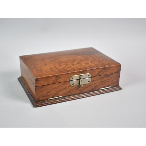 19 - An Edwardian Oak Two Division Playing Card Box with Hinged Lid Containing Two Whist Markers, 17.5cms... 