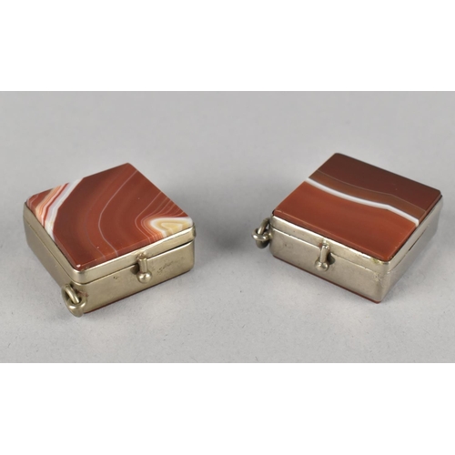 52 - A Pair of Lidded Novelty Miniature Agate and Metal Boxes, 2.75cms Square