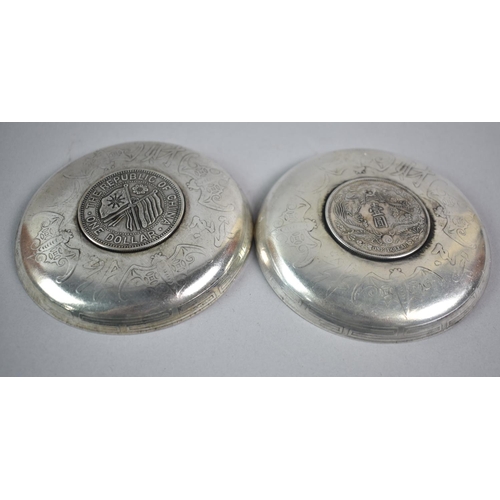 58 - A Pair of Chinese Coin Dishes, 9.5cms Diameter