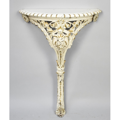 581 - A Cast Iron Based Demilune Maskhead Console Table, Painted Cream and Gilt, 56cms Wide