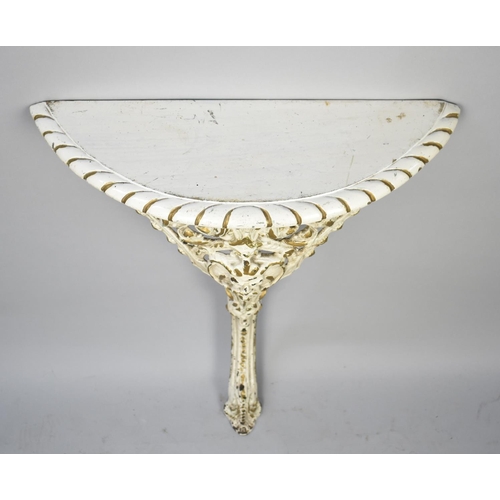 581 - A Cast Iron Based Demilune Maskhead Console Table, Painted Cream and Gilt, 56cms Wide