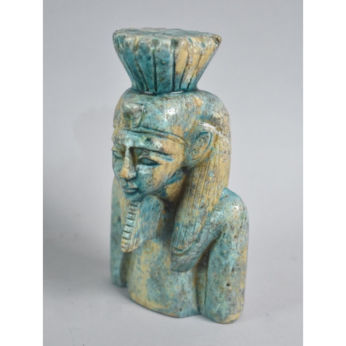 61 - An Egyptian Souvenir Faience Glazed Bust, Tutankhamun, 14cms High