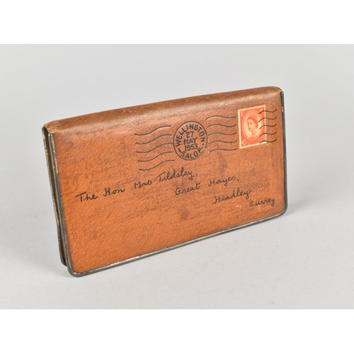 68 - A Mid 20th Century Leather Covered Cigarette Case in the Form of an Envelope Addressed to The Hon. M... 