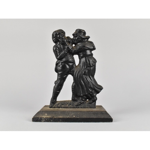 76 - A Reproduction Cast Iron Doorstop in the Form of Husband and Wife Fighting, Rectangular Plinth Base,... 