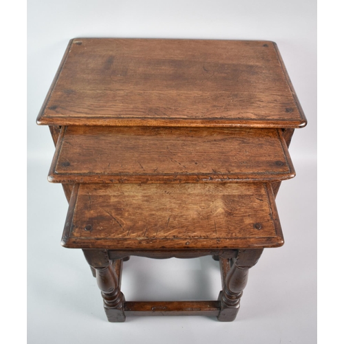 90 - A Nest of Three Mid 20th Century Oak Tables, 49cms Wide