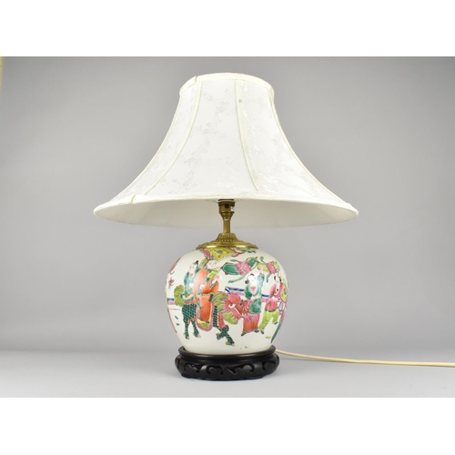 93 - A Nice Quality Chinese Vase Converted to Table Lamp, Complete with Shade, Overall Height 54cms