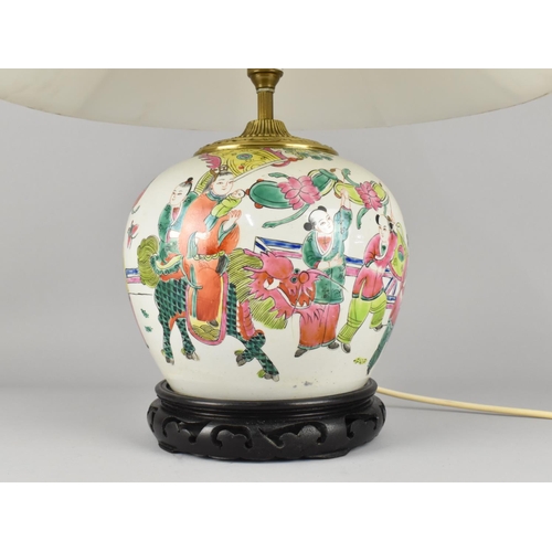 93 - A Nice Quality Chinese Vase Converted to Table Lamp, Complete with Shade, Overall Height 54cms