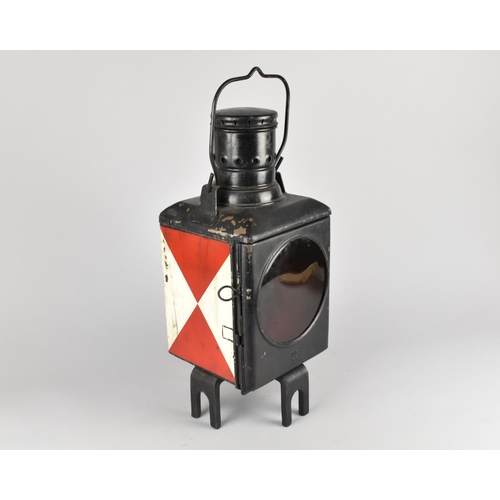 98 - A German Reichsbahn Railway Lantern with Red and Plain Glass, Original Burner, 50cms High