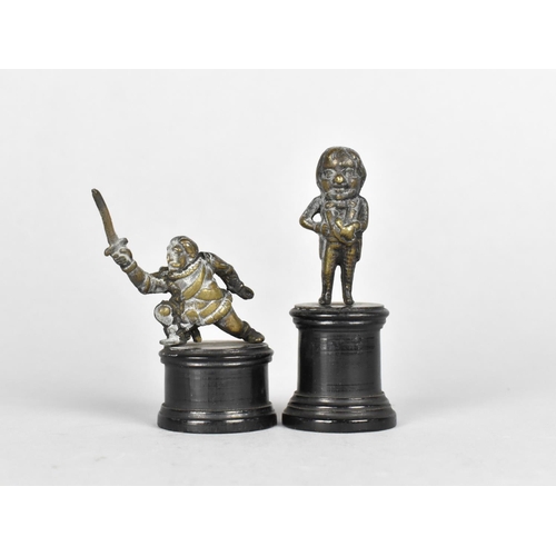 14 - Two Miniature Bronze Figures Set on Ebonised Socles, 7cms High