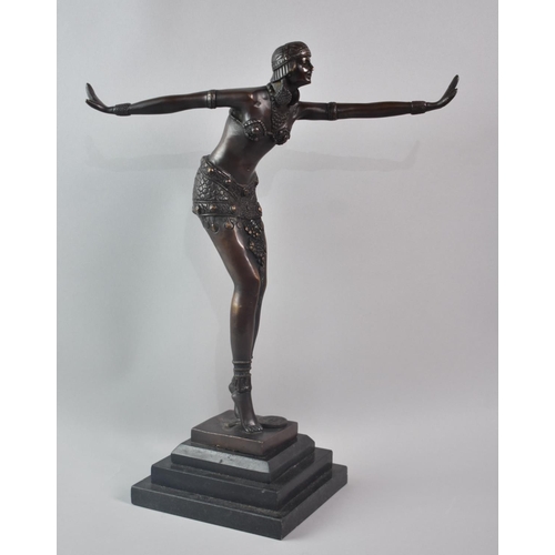 29 - A Reproduction Bronze Art Deco Style Figure of Dancing Maiden with Arms Outstretched on Stepped Blac... 