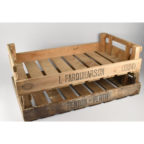 417 - Two Potato Chitting Crates, One for L. Farquharson 1984 and the other Fenton-Perth, 75cm wide