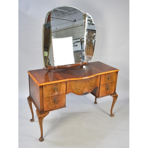 506 - A Mid 20th Century Walnut Breakfront Kneehole Dressing Table with two Drawers Either Side Deeper Cen... 