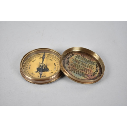 4 - A Reproduction Brass Circular Pocket Compass, Screw Off Lid Inscribed 