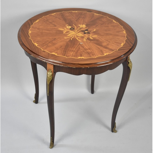 103 - A Mid 20th Century Circular Inlaid Italian Table with Ormolu Mounts to Cabriole Supports, 57cms Diam... 