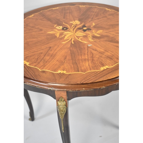 103 - A Mid 20th Century Circular Inlaid Italian Table with Ormolu Mounts to Cabriole Supports, 57cms Diam... 