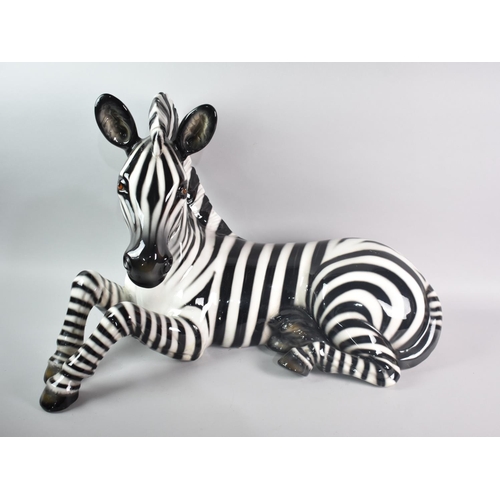 110 - A Large Vintage Italian Ceramic Study of a Reclining Zebra Calf, Hairline to Front Leg, 66cms Long