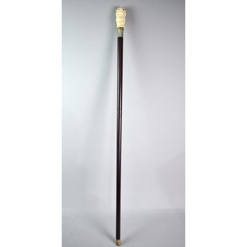 113 - A Far Eastern Walking Cane with Carved Bone Handle in the Form of a Bulldog's Head with Glass Eyes, ... 