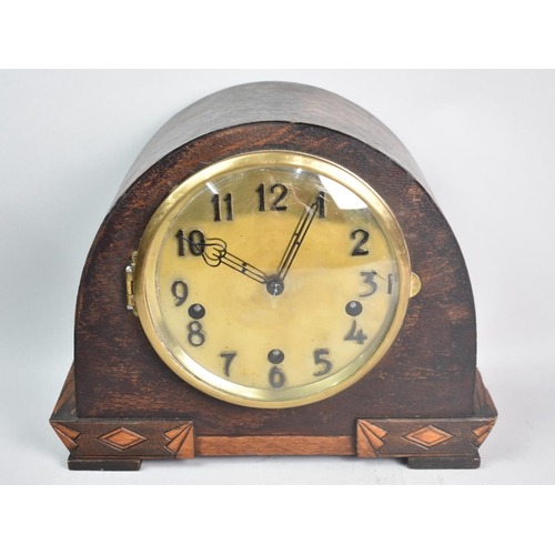 114 - A Mid 20th Century Brass Cased Westminster Chime Mantel Clock, 27.5cms Wide