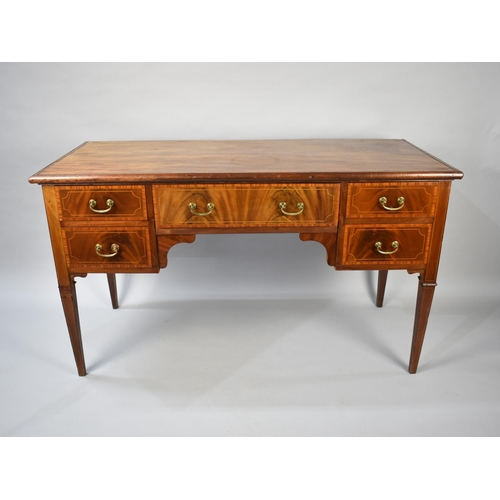 120 - An Edwardian String Inlaid Writing Desk with Centre Drawer Flanked by Two Short Drawers Either Side ... 