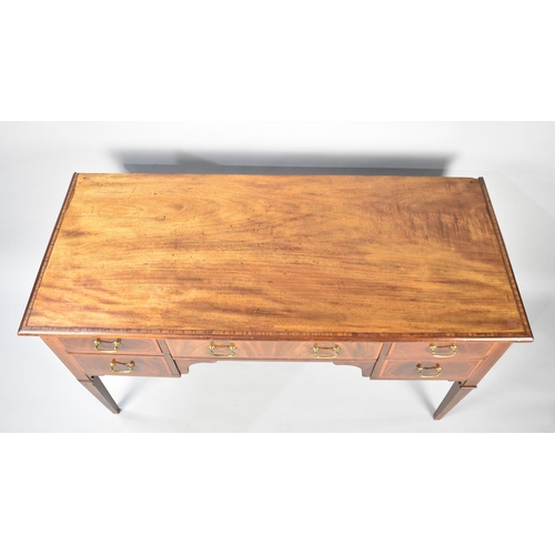 120 - An Edwardian String Inlaid Writing Desk with Centre Drawer Flanked by Two Short Drawers Either Side ... 