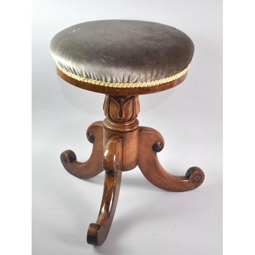 121 - A Late Victorian Circular Piano Stool on Mahogany Tripod Base with Scrolled Feet and Acanthus Carvin... 