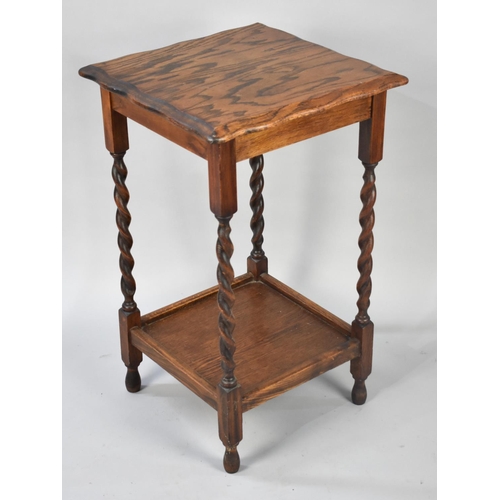 125 - A Mid 20th Century Oak Barley Twist Square Topped Occasional Table with Stretcher Shelf, 74cms High