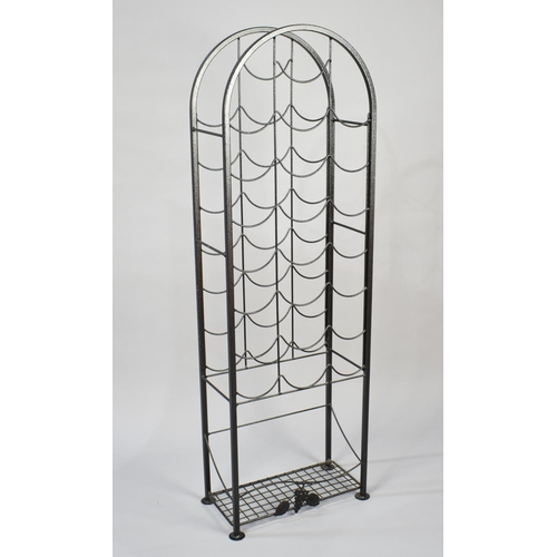 131 - A Modern Black Painted Wrought Iron Arch Top Wine Rack, 118cms High