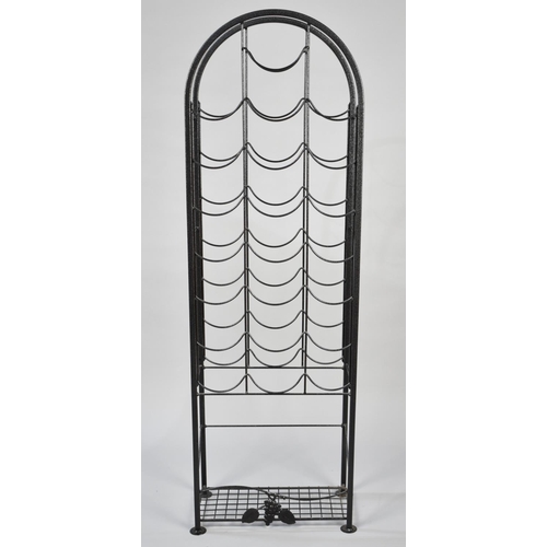 131 - A Modern Black Painted Wrought Iron Arch Top Wine Rack, 118cms High