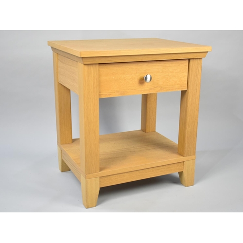 132 - A Modern Bedside Table with Single Drawer and Stretcher Shelf, 52cms Wide and 58cms High