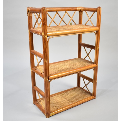 147 - A Modern Bamboo and Woven Cane Three Shelf Galleried Unit, 38cms Wide and 59cms High