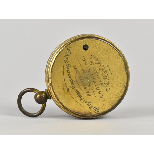 15 - A Pocket Compensated Brass Cased Barometer by Baker of London, Back Plate Inscribed Prize for Engine... 