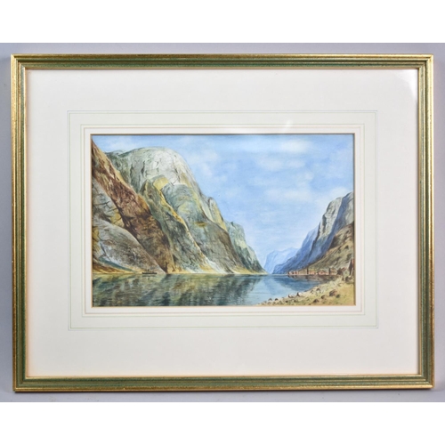 160 - A Framed Watercolour Sogne Fjord, Norway, 29x19cms