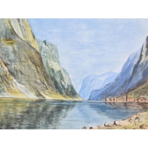 160 - A Framed Watercolour Sogne Fjord, Norway, 29x19cms