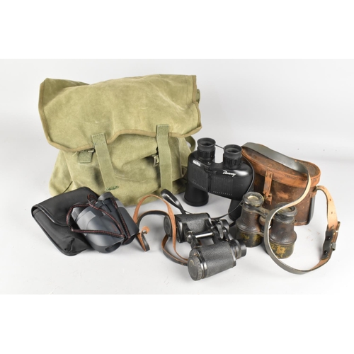 169 - A Canvas Rucksack Containing Vintage and Modern Binoculars